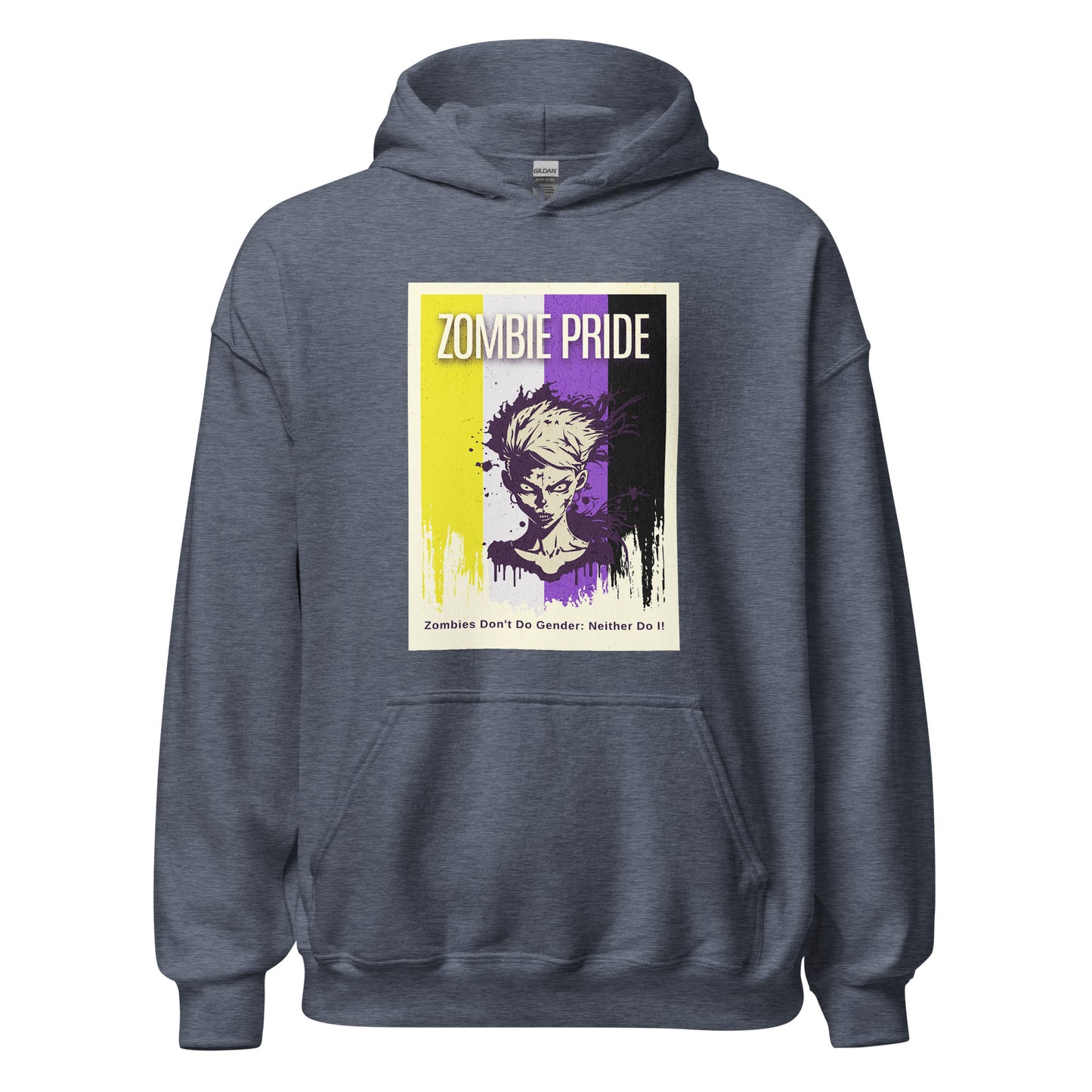 Non-Binary Pride flag Zombie, Enby Halloween Hoodie