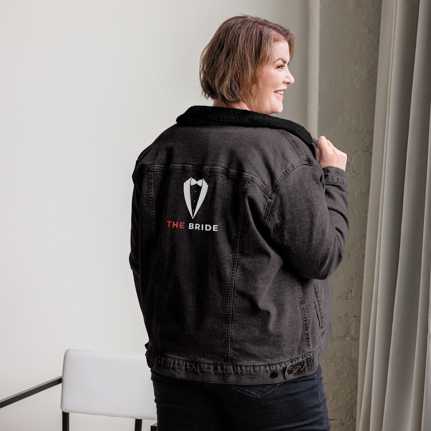 Lesbian Bride "Butch", Bridal Party denim sherpa jacket