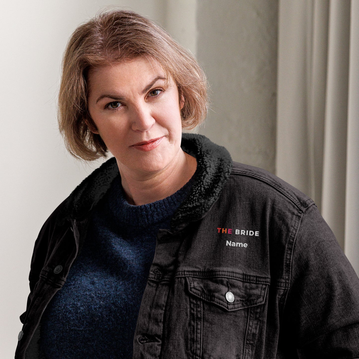 Lesbian Bride "Butch", Bridal Party denim sherpa jacket