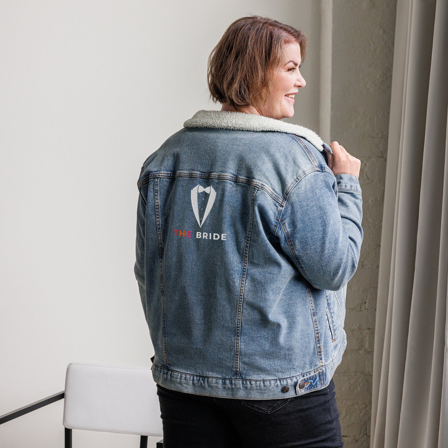 Lesbian Bride "Butch", Bridal Party denim sherpa jacket