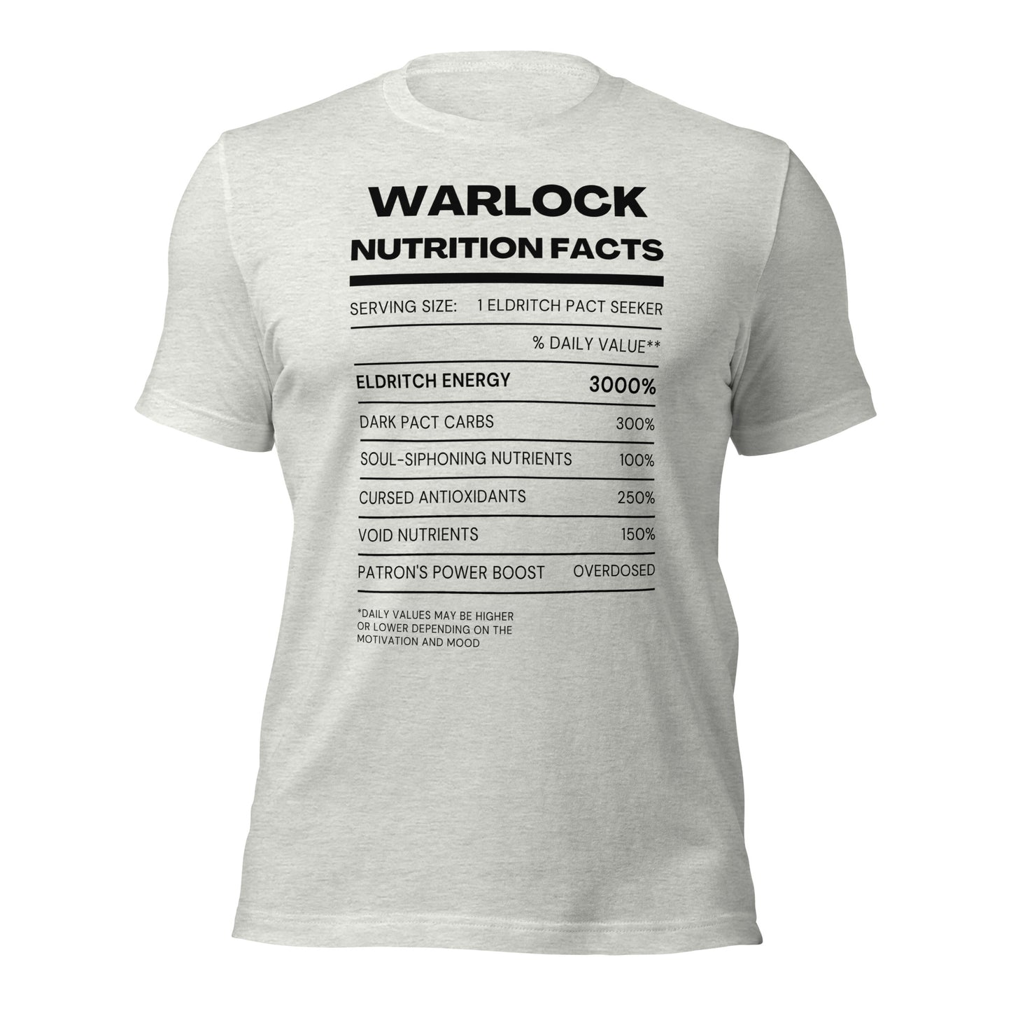 Warlock Class funny Nutritional Facts Tabletop Gaming T-shirt