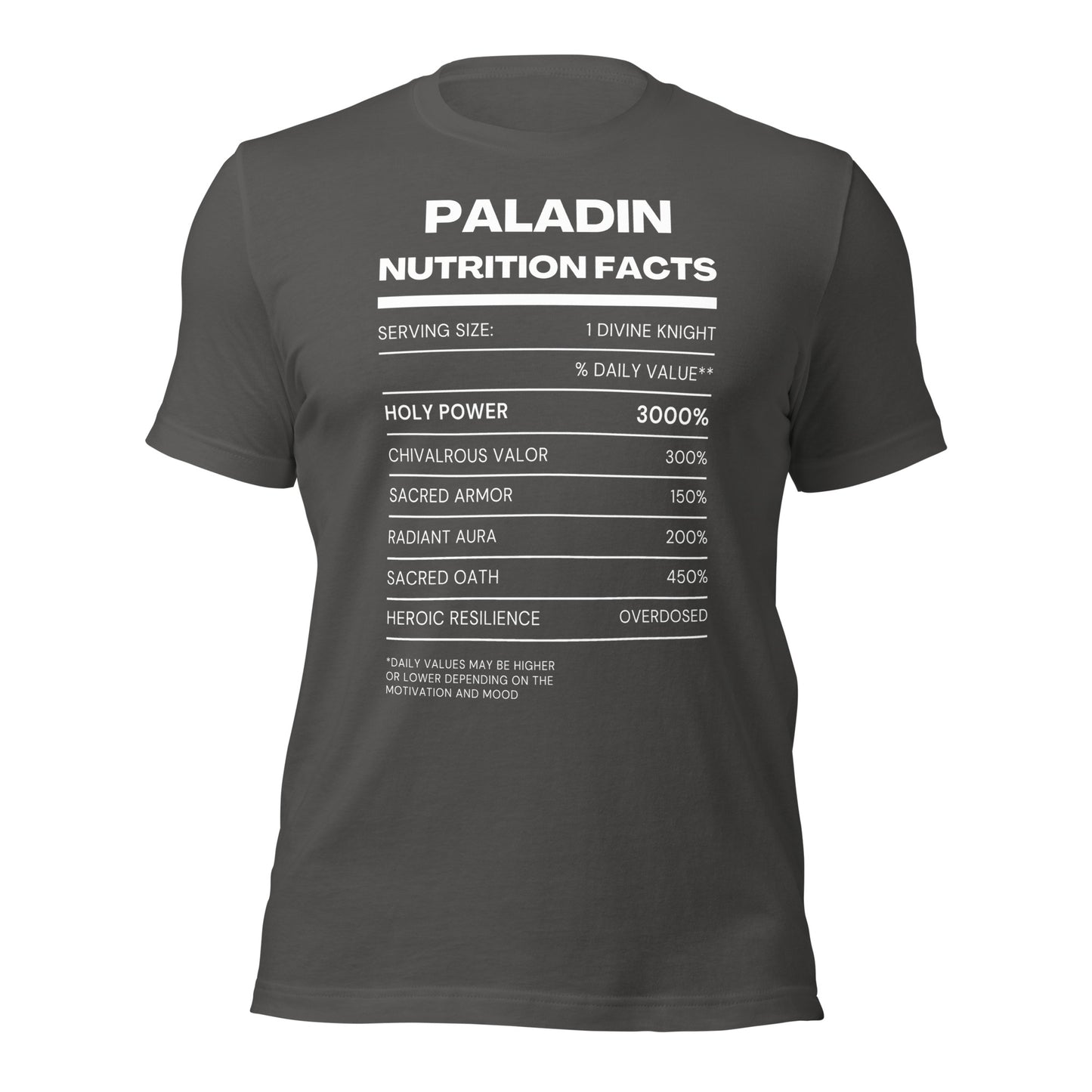 Paladin Class funny Nutritional Facts Tabletop Gaming T-shirt