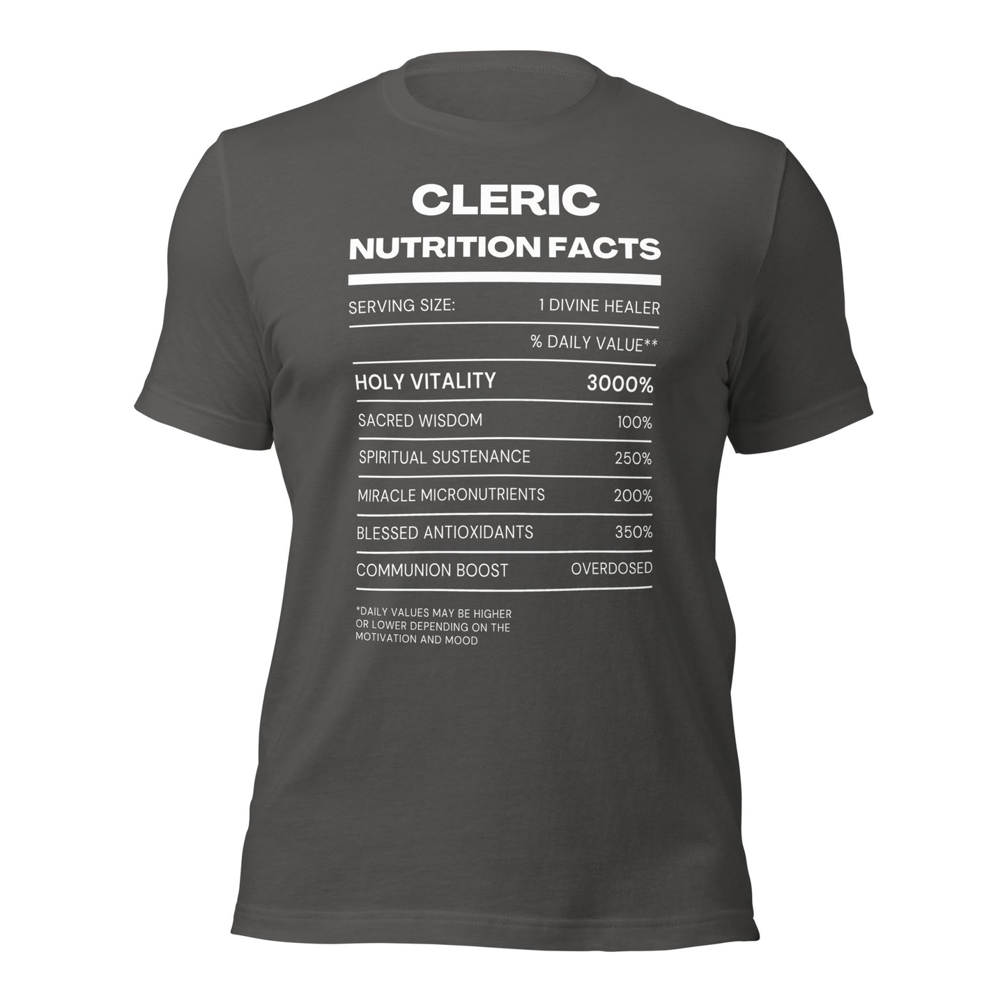Cleric Class funny Nutritional Facts Tabletop Gaming T-shirt