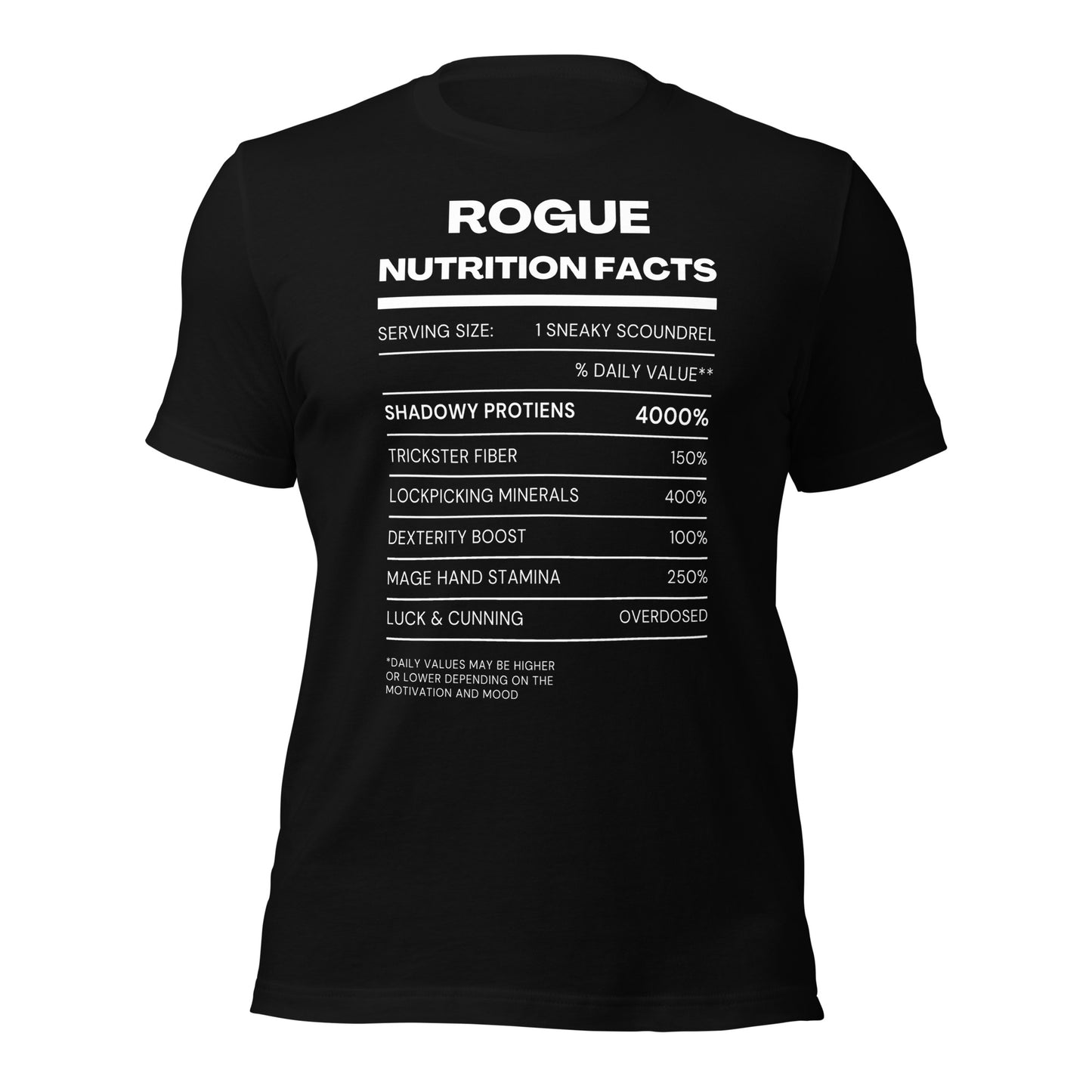 Rogue Class funny Nutritional Facts Tabletop Gaming T-shirt