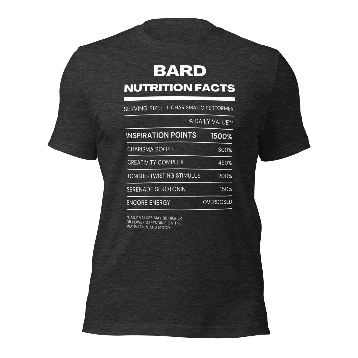 Bard Class funny Nutritional Facts Tabletop Gaming T-shirt