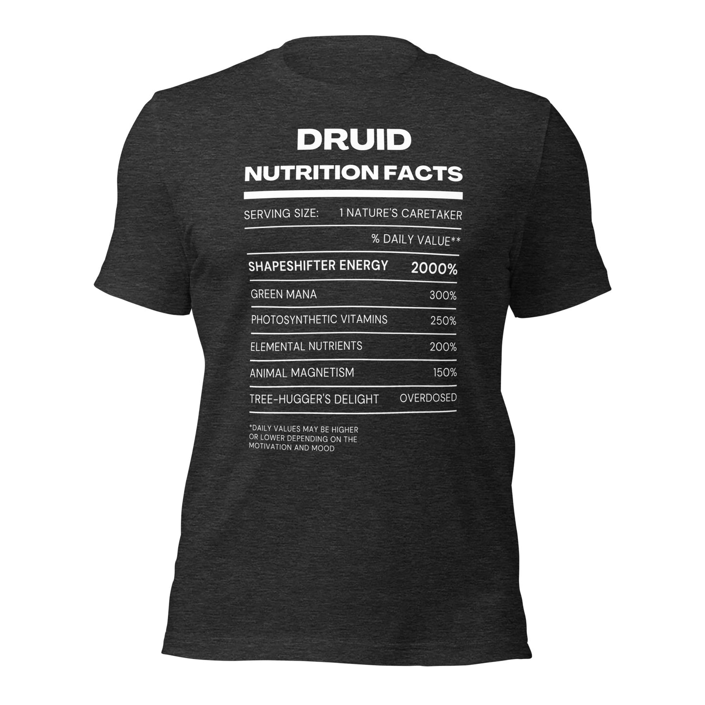 Druid Class funny Nutritional Facts Tabletop Gaming T-shirt