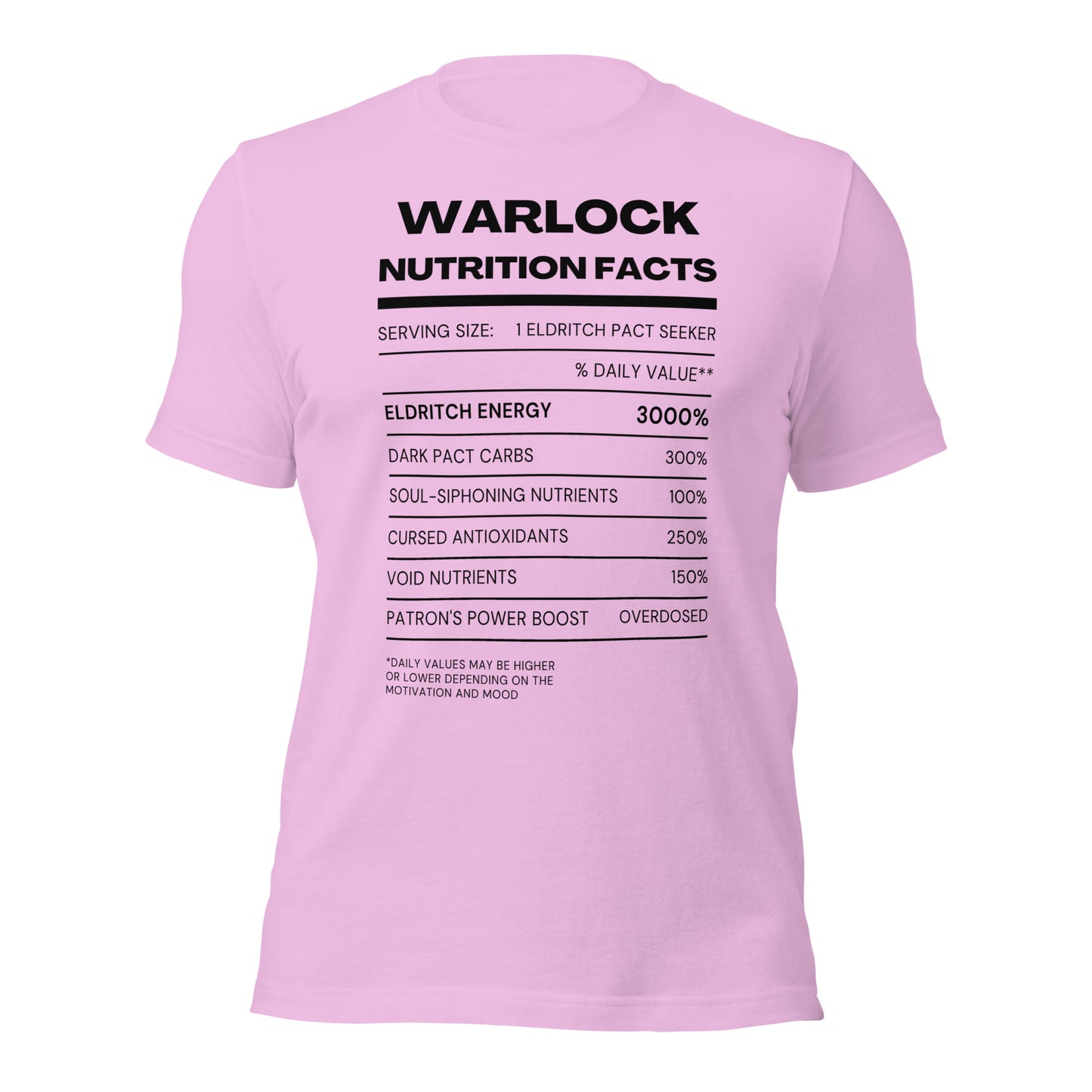 Warlock Class funny Nutritional Facts Tabletop Gaming T-shirt