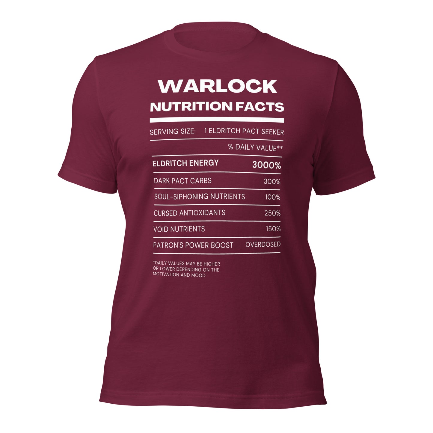 Warlock Class funny Nutritional Facts Tabletop Gaming T-shirt