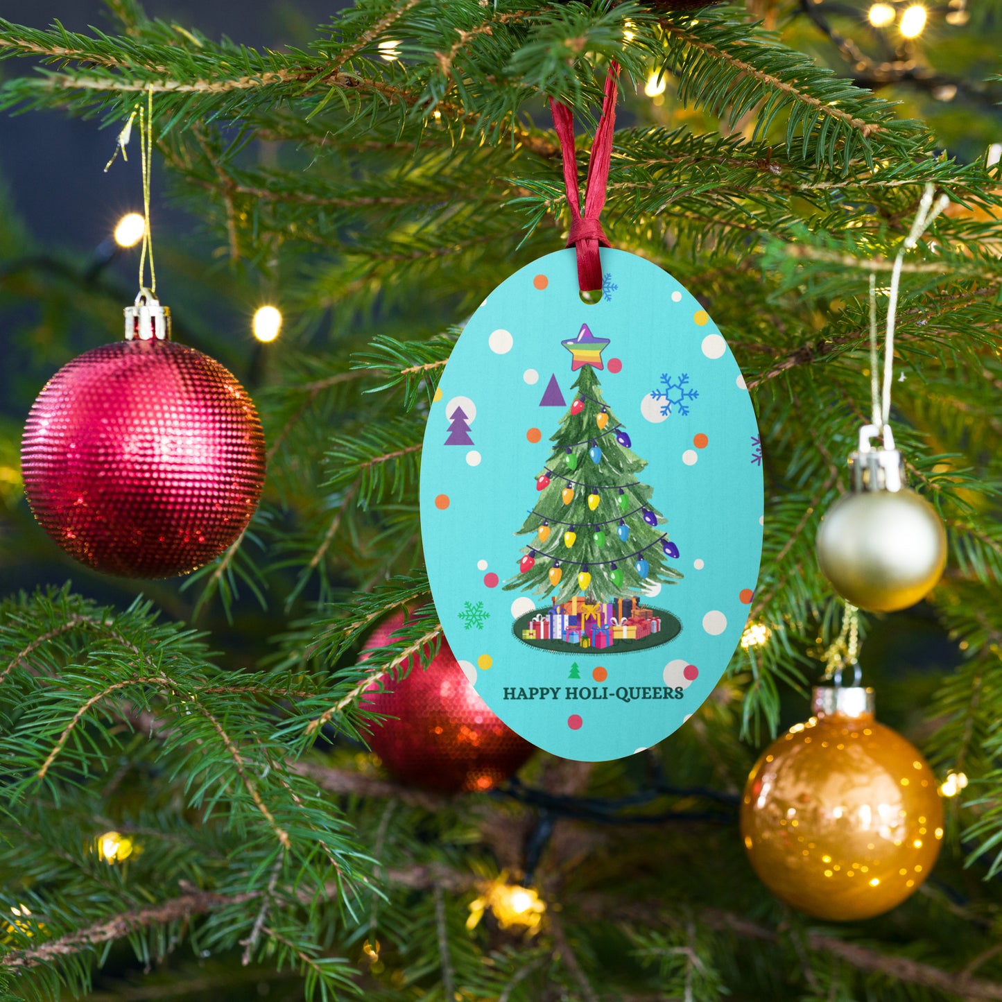 Happy Holi-Queers LGBTQ+ Holiday Wooden ornament