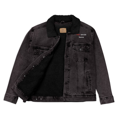Lesbian Bride "Femme", Bridal Party denim sherpa jacket