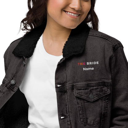 Lesbian Bride "Femme", Bridal Party denim sherpa jacket