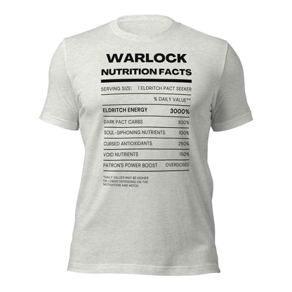Warlock Class funny Nutritional Facts Tabletop Gaming T-shirt