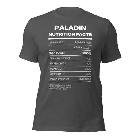 Paladin Class funny Nutritional Facts Tabletop Gaming T-shirt