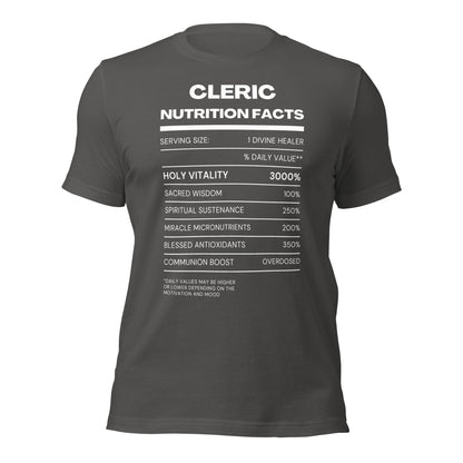 Cleric Class funny Nutritional Facts Tabletop Gaming T-shirt
