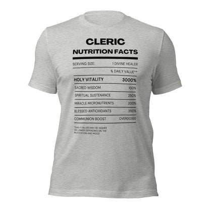 Cleric Class funny Nutritional Facts Tabletop Gaming T-shirt (Light)