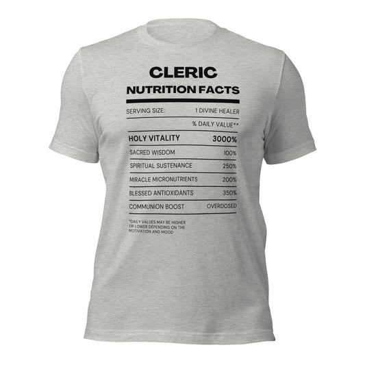 Cleric Class funny Nutritional Facts Tabletop Gaming T-shirt (Light)