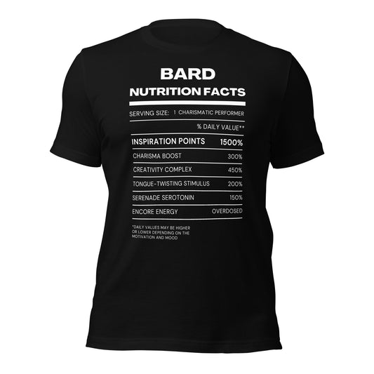 Bard Class funny Nutritional Facts Tabletop Gaming T-shirt