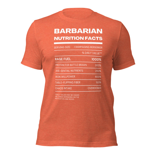 Barbarian Class funny Nutritional Facts Tabletop Gaming T-Shirt