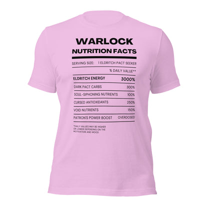 Warlock Class funny Nutritional Facts Tabletop Gaming T-shirt