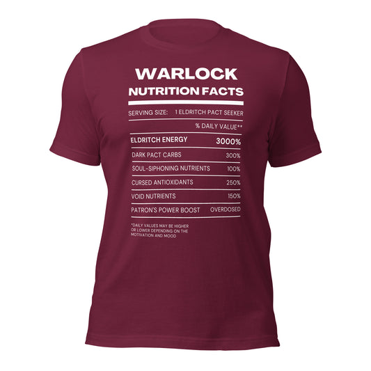 Warlock Class funny Nutritional Facts Tabletop Gaming T-shirt