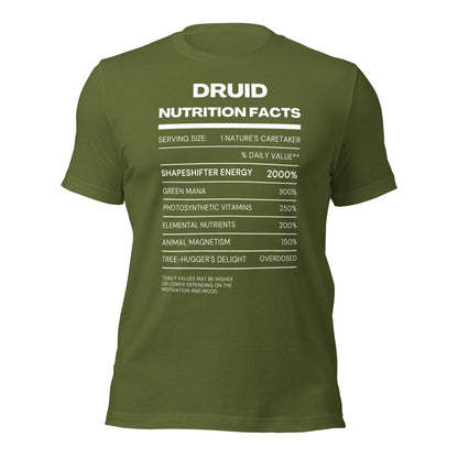 Druid Class funny Nutritional Facts Tabletop Gaming T-shirt