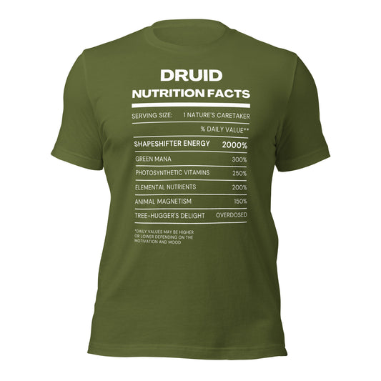 Druid Class funny Nutritional Facts Tabletop Gaming T-shirt