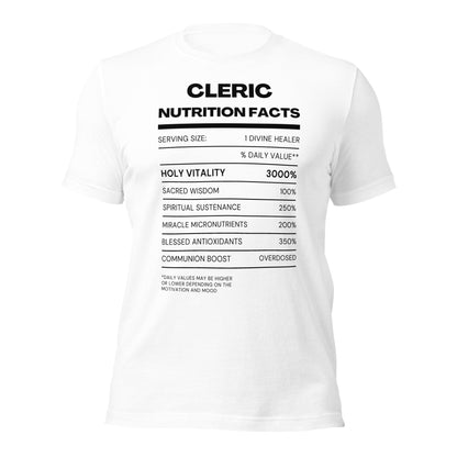 Cleric Class funny Nutritional Facts Tabletop Gaming T-shirt (Light)